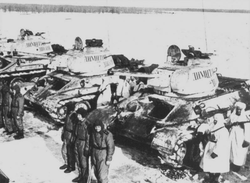 Передача частям Красной Армии танковой колонны «Димитрий Донской». Тульская область. Март 1944
