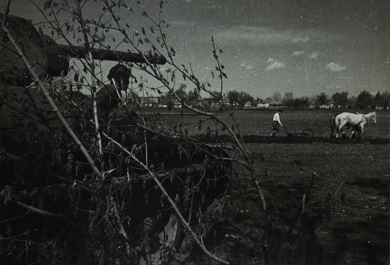 «Замаскированный танк на фоне пашни».  Фото Г. Зельма. 1943